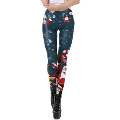 Women's Cross-Lace Leggings with Christmas Print