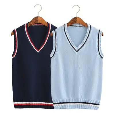 Cross-border Foreign Trade Japanese College Style jk Knitted Sweater Autumn and Winter Blue Women's Sweater Women's jk Vest