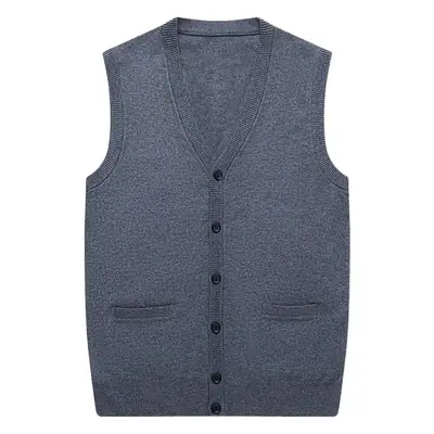 Men Knitted Sleeveless Vest Grey Winter Dad Wear