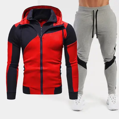 Men White Black Slim Fit Sweatpants Set