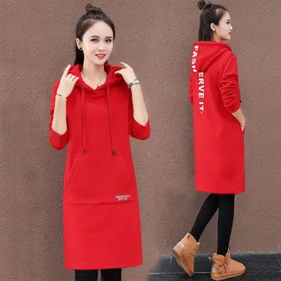 Winter Hooded Dress Women Black Loose Fit