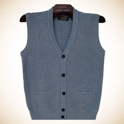Grey V-Neck Knitted Vest for Men Spring Autumn