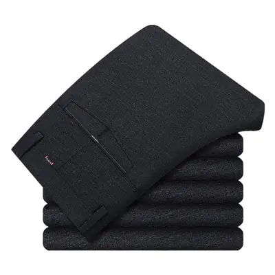 Men's Fleece Lined Thick Winter Pants Black High Waist