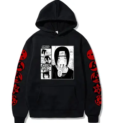 Naruto Sasuke Fleece Hoodie Black Large