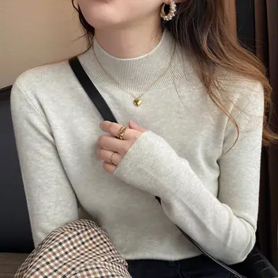 Women's Long Sleeve Knit Sweater Half-High Collar Slim Fit