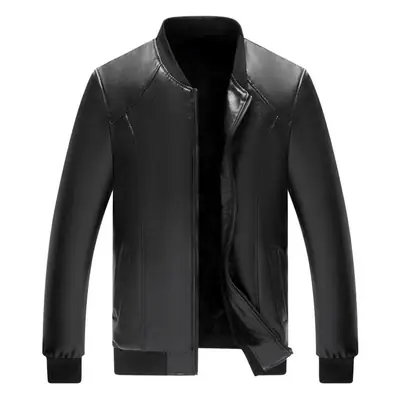 Black Leather Bomber Jacket for Men Winter Coat Middle Age