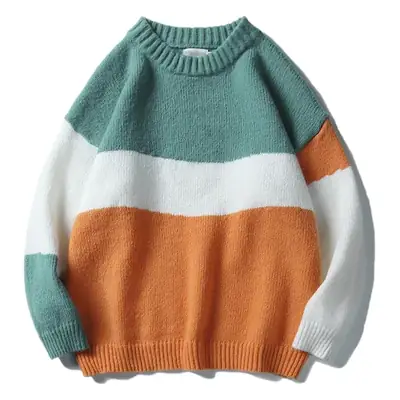 Men's Color Block Loose Sweater Autumn Winter Casual