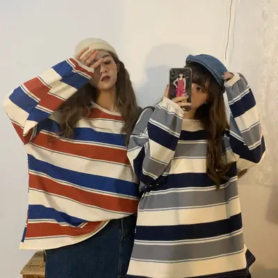 Women Striped Long Sleeve T-Shirt 2020 Autumn Korean Style