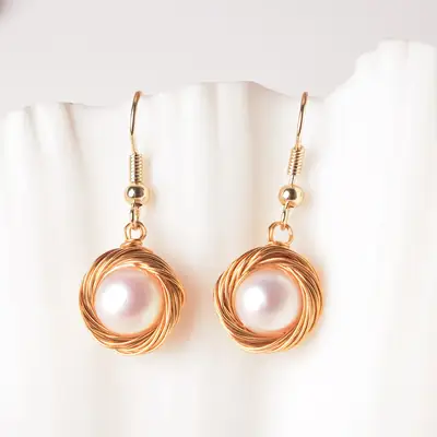 Women's Wire Wrapped Pearl Earrings Gold Plated
