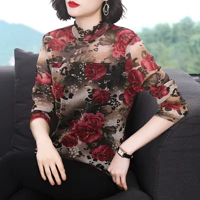 Women's Floral Half-High Collar Blouse 2025