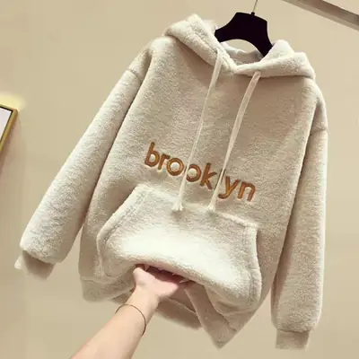 Fleece Hooded Sweatshirt Brown Women's 2019 Winter