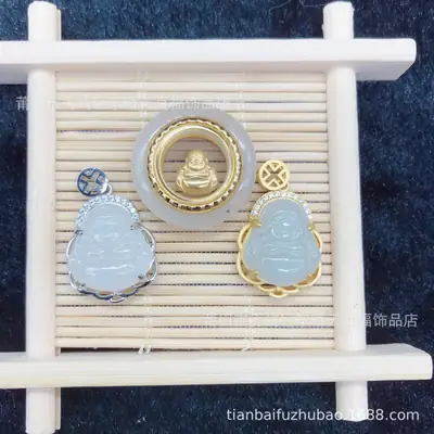 Gold Inlaid Hetian Jade Buddha Pendant S925 Silver