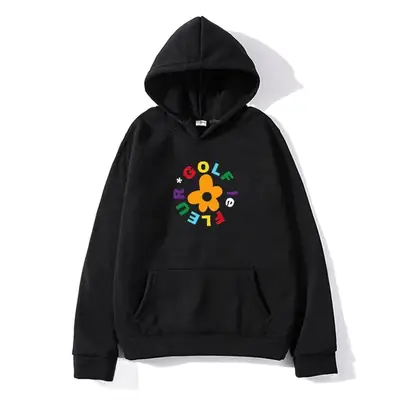 Men Black Hoodie with Colorful Flower Print