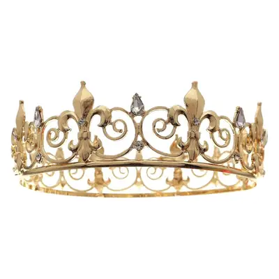 Vintage European Crown Gold Rhinestone Alloy Party Headdress