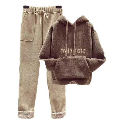 Women Fleece Hoodie & Pants Set Winter Warm Two Piece