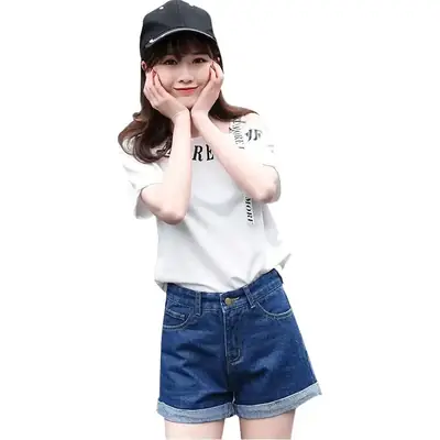 High-Waist Black Denim Shorts for Women Summer