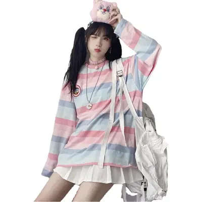 Women Striped Long Sleeve Top 2020 Korean Style