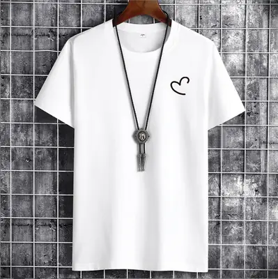 Men Blue Cotton T-Shirt Loose Fit Round Neck