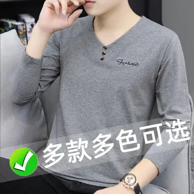 Men V-Neck Long Sleeve T-Shirt Black 2023
