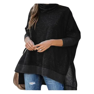 Women Turtleneck Sweater Beige Loose Fit Crossbody