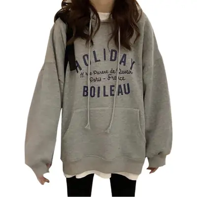 Women Blue Boileau Printed Hoodie Loose Fit Autumn