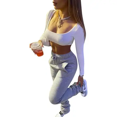 Gray Elastic High Waist Pleated Drawstring Pants for Women