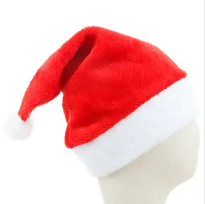 Red Plush Christmas Hat with White Trim and Tassel