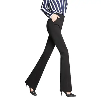 Black Flared High Waist Women's Pants Plus Size