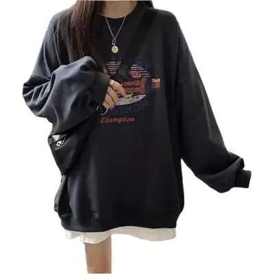 Women 2025 Hooded Sweatshirt Set Light Grey Loose Fit