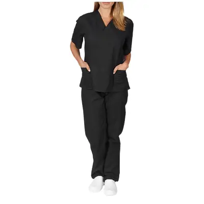 Nursing Work Suit V-Neck Pocket Two Piece Blue