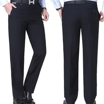 Men Dark Blue High Waist Straight Pants Winter Casual