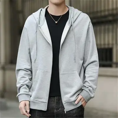 Men's Black Full Zip Hoodie Sweatshirt Long Sleeve Casual Wear