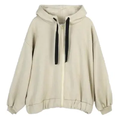 Women Harajuku Style Hooded Sweatshirt Beige Fleece Autumn Winter