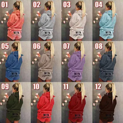 Purple Meow Hooded Pajama Set for Women