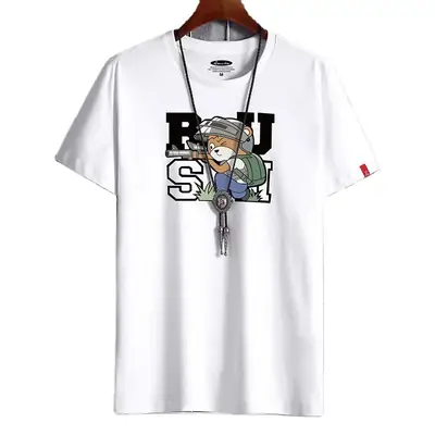 Men Rainstorm Elementary Cotton T-Shirt Black Loose Fit
