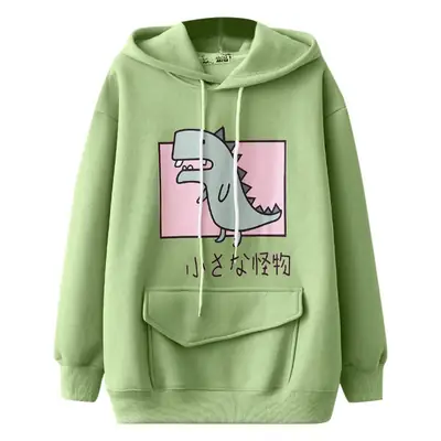 Pink Fleece Hoodie with Dinosaur Print for Women