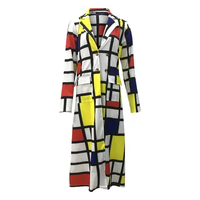 Women's Plaid Printed Trench Coat Autumn Winter Double Breasted