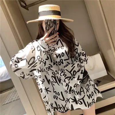 2026 Women Loose Sleeve Oversized Top with Print