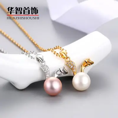Pearl & Dolphin Necklace for Women Freshwater Pearl Silver