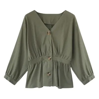 2024 Korean Style V-Neck Shirt Women Long Sleeve