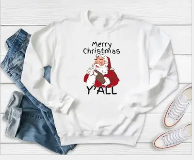 Merry Christmas Sweatshirt Long Sleeve Crew Neck Y'All