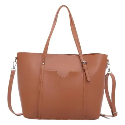 Large Capacity Women's Shoulder Bag Brown Leather