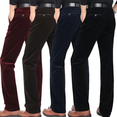 Black Corduroy Men's Elastic Waist Pants