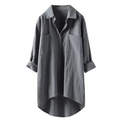 Women's Black Cotton Linen Long Sleeve Shirt