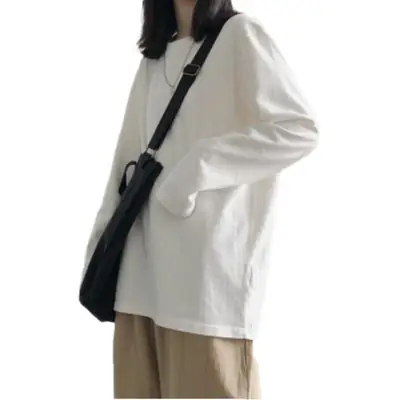 Fleece Lined White Long Sleeve T-Shirt for Women