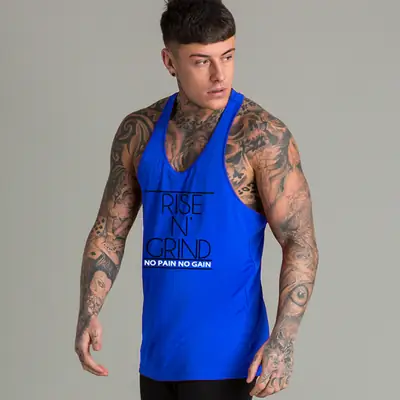 Men Printed Muscle Vest Yellow Slim Fit Crewneck