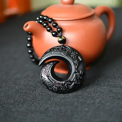 Natural Obsidian Fortune-Telling Necklace Pendant Crystal Healing Men's and Women's Necklace