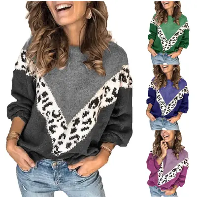 2019 Leopard Print Long Sleeve Sweater for Women