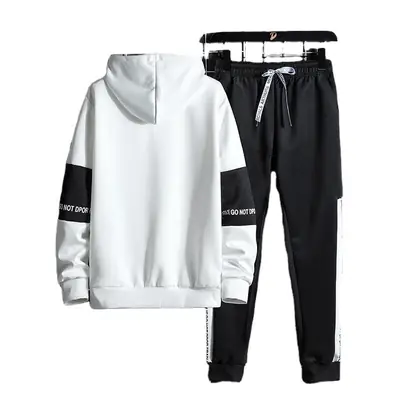 Men Black Fleece Hooded Track Suit with White Stripes