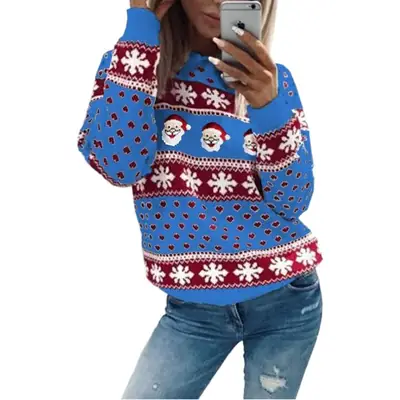 2020 Santa Print Long Sleeve T-Shirt Grey Red